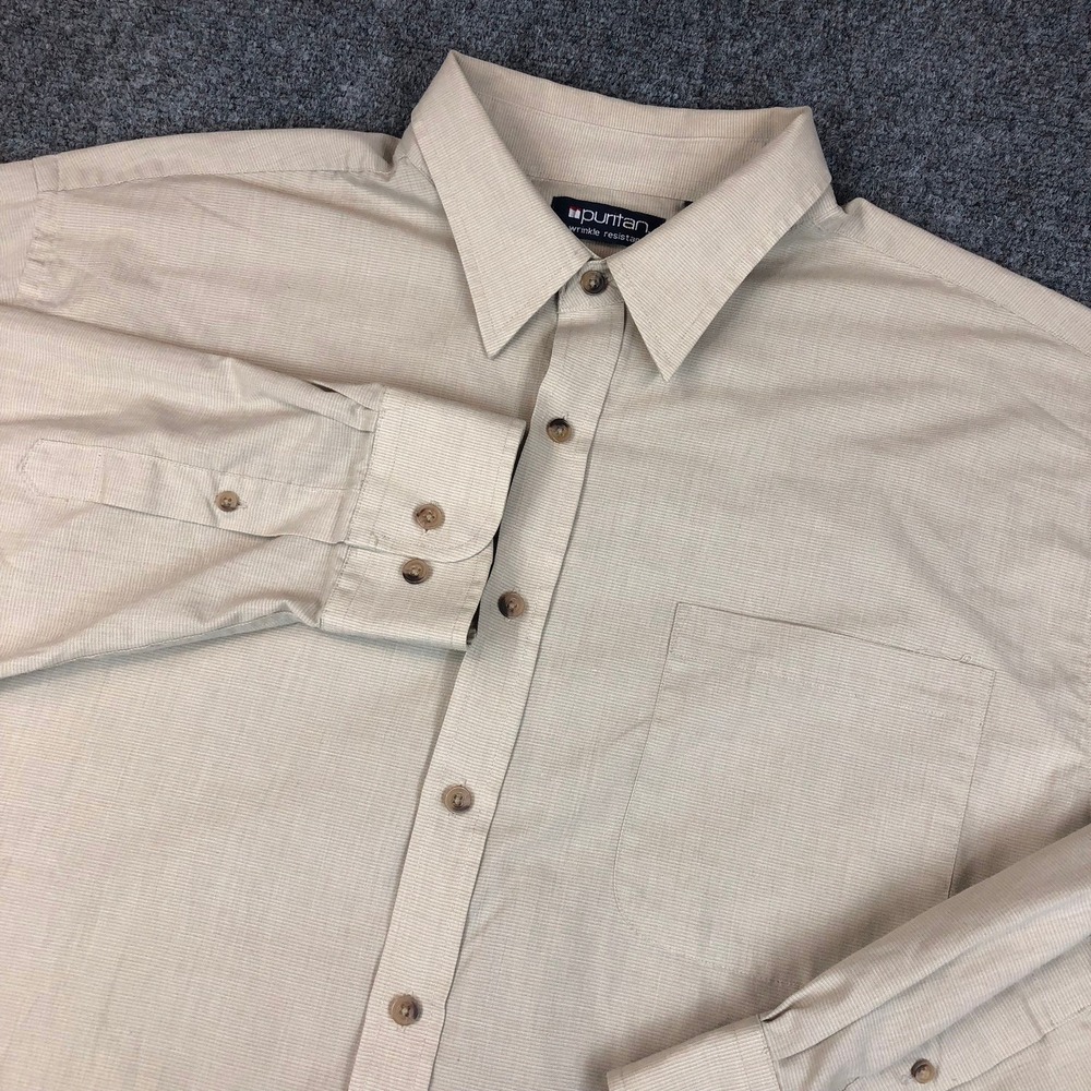 Puritan Mens Wrinkle Resistant Long Sleeve Button Down Shirt Beige‎ Extra Large
